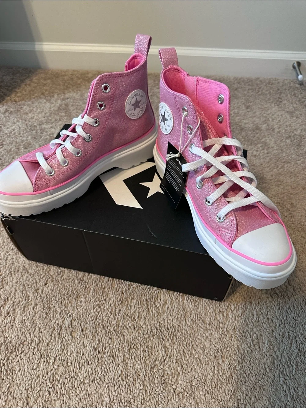 Converse Girls' Pink Glitter High-Top Sneakers